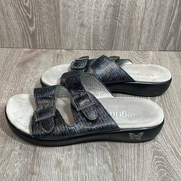 Alegria Jade Glimmer Glam Slide Sandals Buckle Leather Straps EU 39 (US 9) - Picture 2 of 16